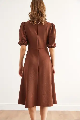 Woman Brown Bow Detailed Midi Knitted Dress E - 6