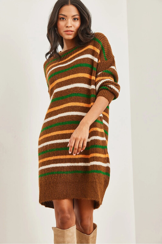 Woman Brown Colored Striped Soft Textured Tri - OLALOOK