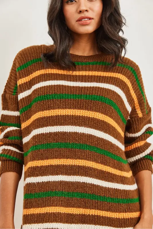 Woman Brown Colored Striped Soft Textured Tri - 2
