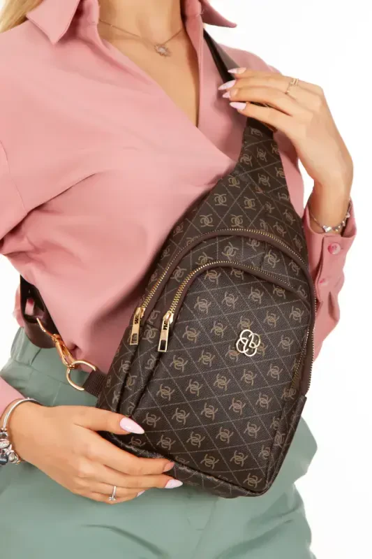 Woman Brown Patterned Fabric Waist And Cross Shoulder Bag Chest Travel Daily Bodybag-brown - NEWISH POLO ACCESSORIES