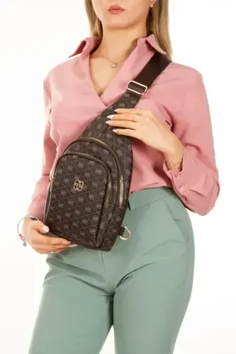Woman Brown Patterned Fabric Waist And Cross Shoulder Bag Chest Travel Daily Bodybag-brown - NEWISH POLO ACCESSORIES (1)