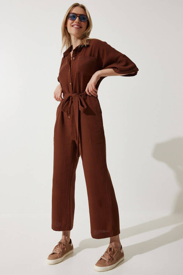 Woman Brown Premium Belted Muslin Jumpsuit RG00029 - 1