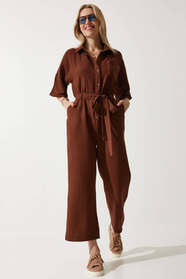 Woman Brown Premium Belted Muslin Jumpsuit RG00029 - 2