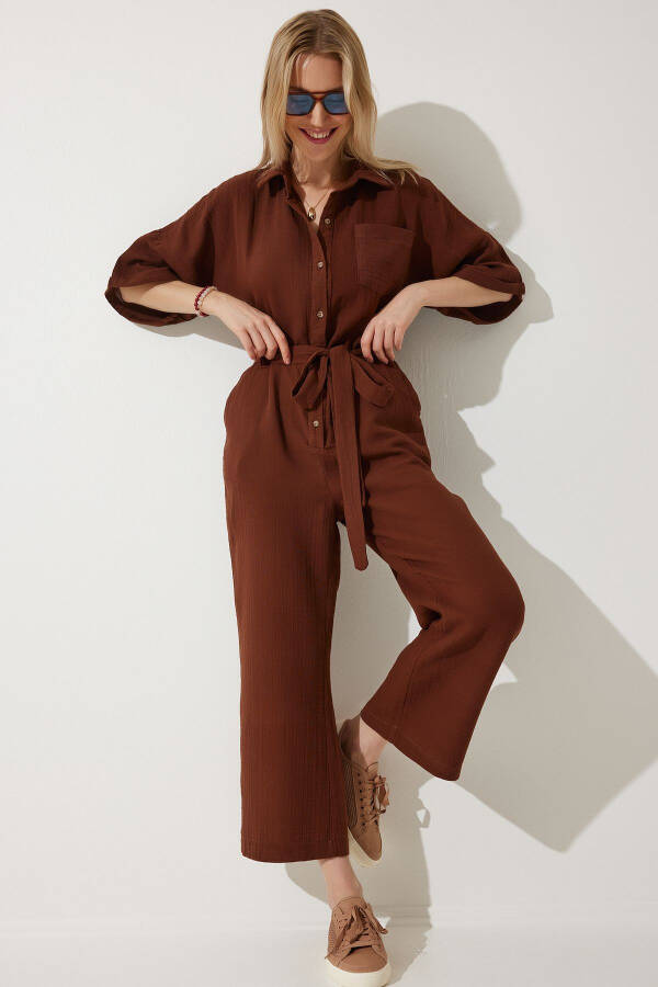 Woman Brown Premium Belted Muslin Jumpsuit RG00029 - 3