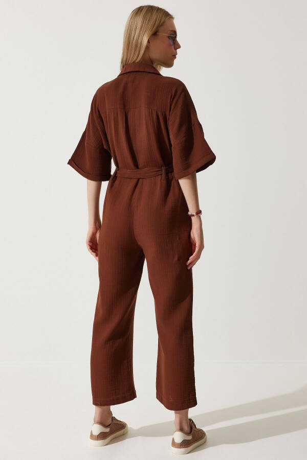 Woman Brown Premium Belted Muslin Jumpsuit RG00029 - 5