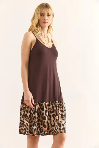 Woman Brown Skirt Leopard Trimmed Sundress - 4