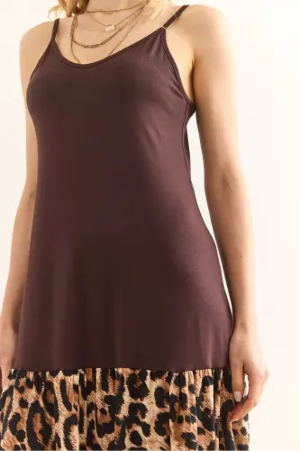 Woman Brown Skirt Leopard Trimmed Sundress - 5