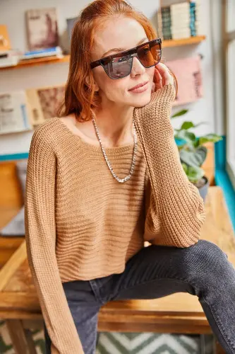 Woman Brown Thessaloniki Oversize Knitted Sweater KZK-19000051-Brown - 2