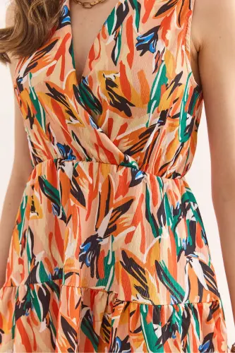 Woman Brush Orange Crossover Neck Elastic Waist Knit - 6