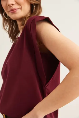 Woman Burgundy Armpit Detailed Bat T-Shirt TSH- - 6