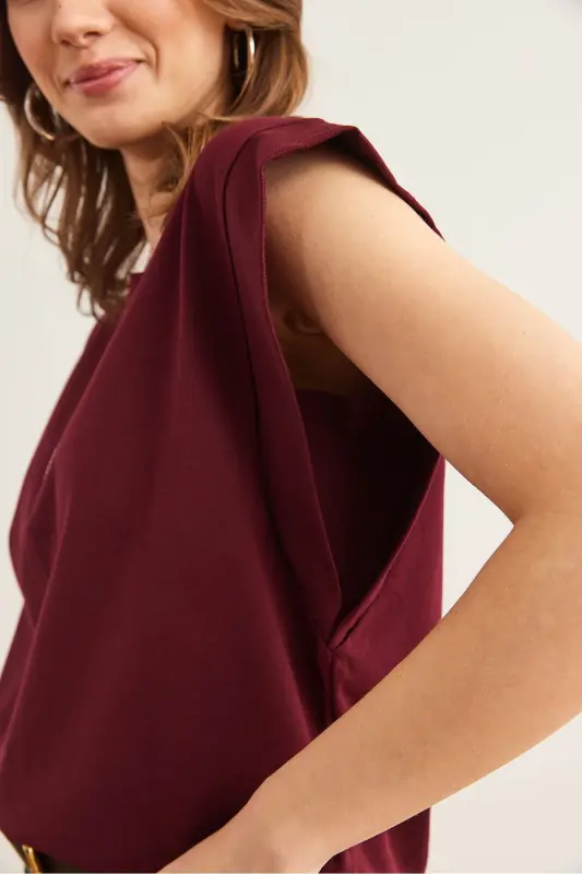 Woman Burgundy Armpit Detailed Bat T-Shirt TSH- - 6