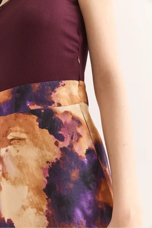 Woman Burgundy Batik Hidden Side Zipper Detailed Midi - 4