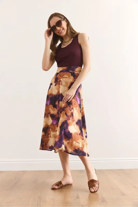 Woman Burgundy Batik Hidden Side Zipper Detailed Midi - 5