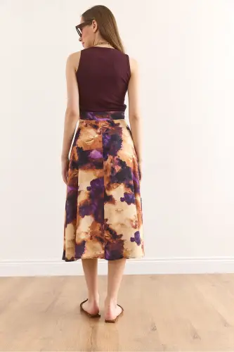 Woman Burgundy Batik Hidden Side Zipper Detailed Midi - 6