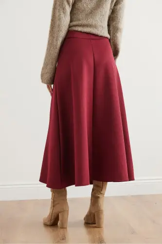 Woman Burgundy Maxi Flared Puffy Scuba Skirt ETK-19000296- - 6