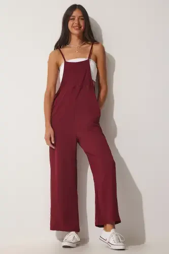 Woman Burgundy Pocketed Overalls DD00910-Burgundy - 2
