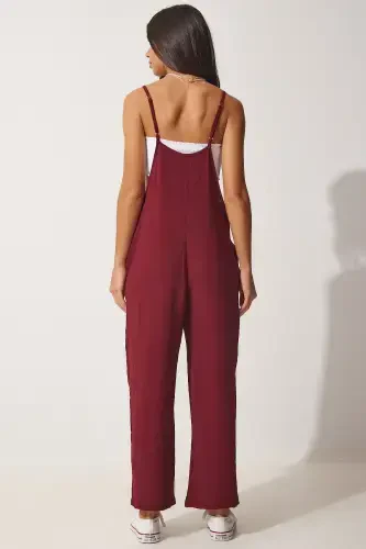 Woman Burgundy Pocketed Overalls DD00910-Burgundy - 3