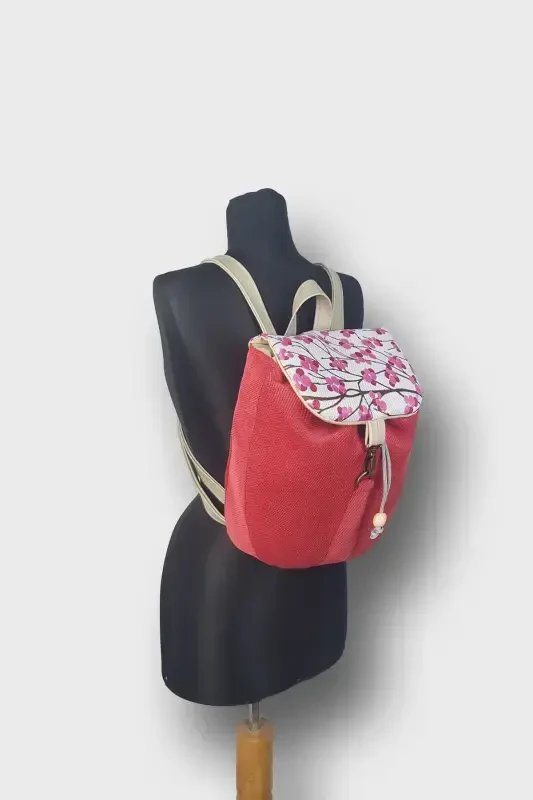 Woman Cherry Blossom Handmade Backpack-CherryBlossom - 2