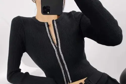 Woman Corset Fabric Chain Detailed Double Zippered Opportunity Product Blouse - 1