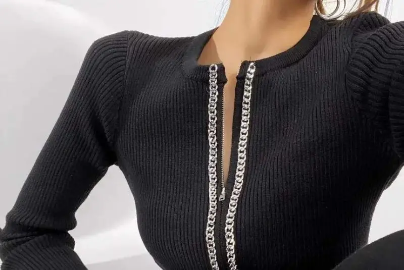 Woman Corset Fabric Chain Detailed Double Zippered Opportunity Product Blouse - 3