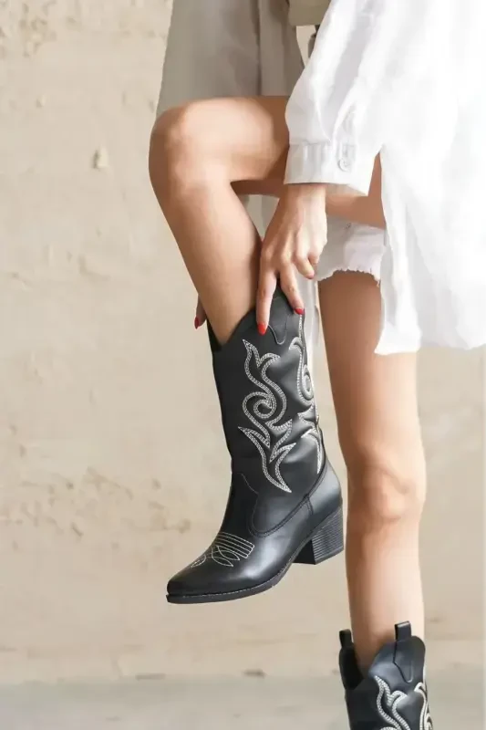 Woman Cowboy Boot-Black TAIM - 1