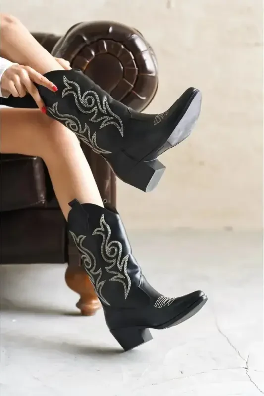 Woman Cowboy Boot-Black TAIM - 2