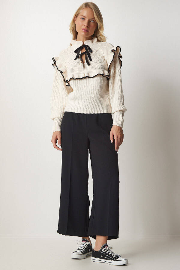 Woman Cream Ruffled Bow Collar Knitted Sweater MT00112 - 4