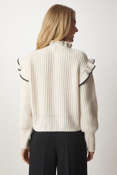 Woman Cream Ruffled Bow Collar Knitted Sweater MT00112 - 6