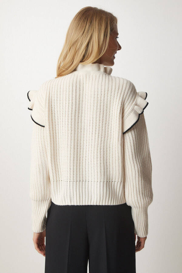 Woman Cream Ruffled Bow Collar Knitted Sweater MT00112 - 6