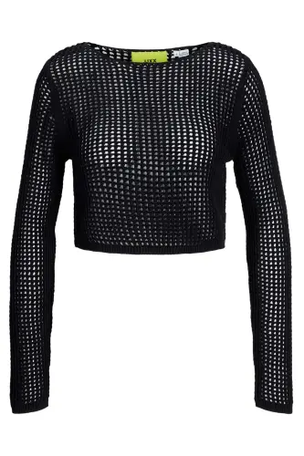 Woman Crop Crochet Sweater - Presley-Black - 1
