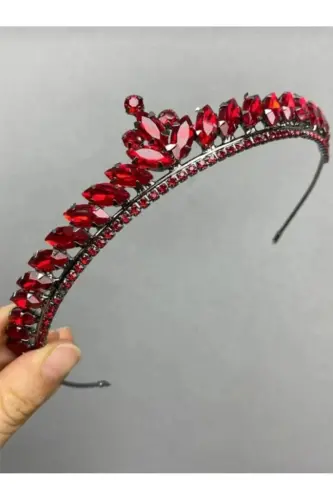 Woman Crown Bride Henna and Engagement Crown Thin Shuttle Stone Bride Henna Crown – Other Hair Accessories-RED - 5