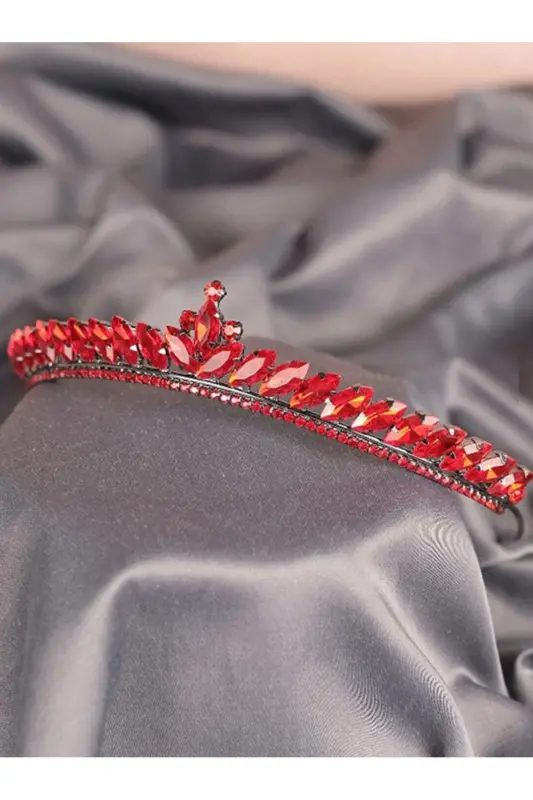 Woman Crown Bride Henna and Engagement Crown Thin Shuttle Stone Bride Henna Crown – Other Hair Accessories-RED - 6