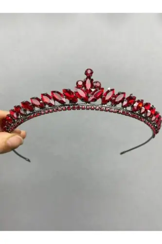 Woman Crown Bride Henna and Engagement Crown Thin Shuttle Stone Bride Henna Crown – Other Hair Accessories-RED - 7