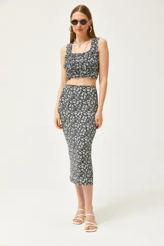 Woman Daisy Black Top Blouse Bottom Skirt Knit Top Bottom - OLALOOK (1)