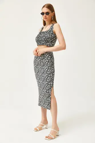 Woman Daisy Black Top Blouse Bottom Skirt Knit Top Bottom - 4