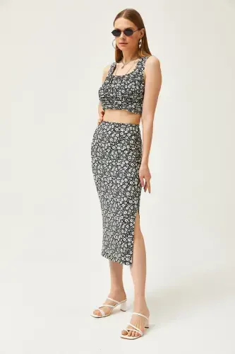 Woman Daisy Black Top Blouse Bottom Skirt Knit Top Bottom - 5