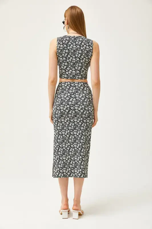 Woman Daisy Black Top Blouse Bottom Skirt Knit Top Bottom - 6