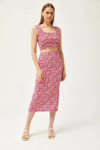 Woman Daisy Fuchsia Top Blouse Bottom Skirt Knitted Top Bottom - 2