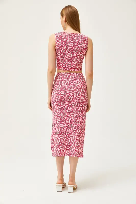 Woman Daisy Fuchsia Top Blouse Bottom Skirt Knitted Top Bottom - 6