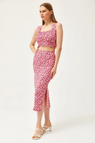 Woman Daisy Fuchsia Top Blouse Bottom Skirt Knitted Top Bottom - 4
