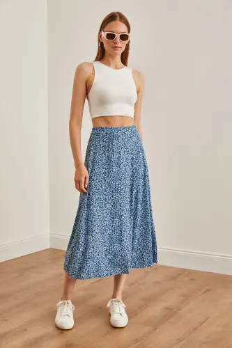 Woman Daisy Indigo Elastic Waist Patterned Long Skirt - 2