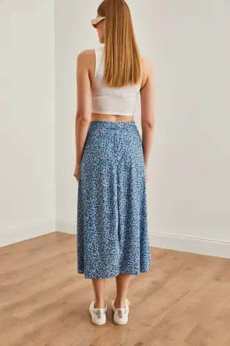 Woman Daisy Indigo Elastic Waist Patterned Long Skirt - 5