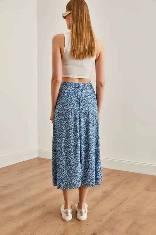 Woman Daisy Indigo Elastic Waist Patterned Long Skirt - 5