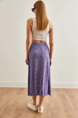 Woman Daisy Lilac Elastic Waist Patterned Long Skirt - 6