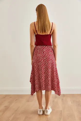 Woman Daisy Red Asymmetric Patterned Skirt ETK-1 - 7