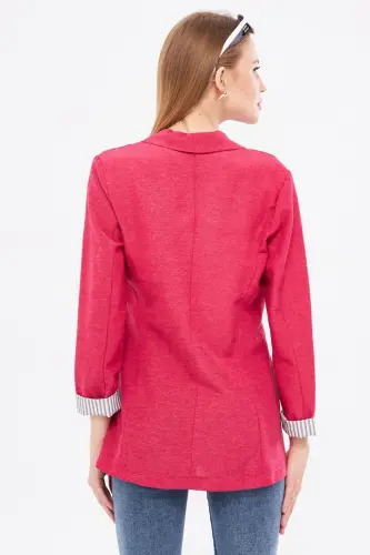 Woman Dark Fuchsia Inner Arm Striped Single Buttoned Jacket ARM-22K001122-Dark Fuchsia - 5