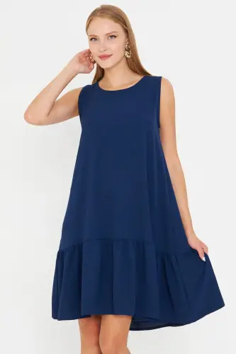 Woman Dark Navy Sleeveless Ruffled Dress ARM-18Y001156-Dark Navy - ARMONIKA (1)
