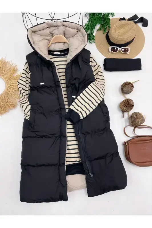 WOMAN DOUBLE BREASTED VEST-BLACK - 1