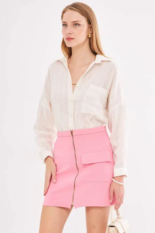 Woman Dusty Pink Long Sleeve Pocket Detail Back Pleated - 1