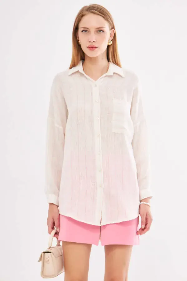 Woman Dusty Pink Long Sleeve Pocket Detail Back Pleated - 2